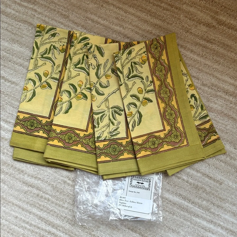 Set of 4 Couleur Nature Olive Tree Napkins Yellow/Green Designed by Bruno Lamy